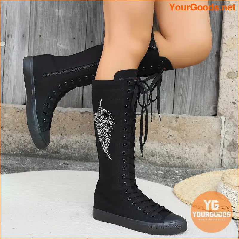 Womens ThighHigh Comfortable Canvas Boots with Zipper - YourGoods Online Shop