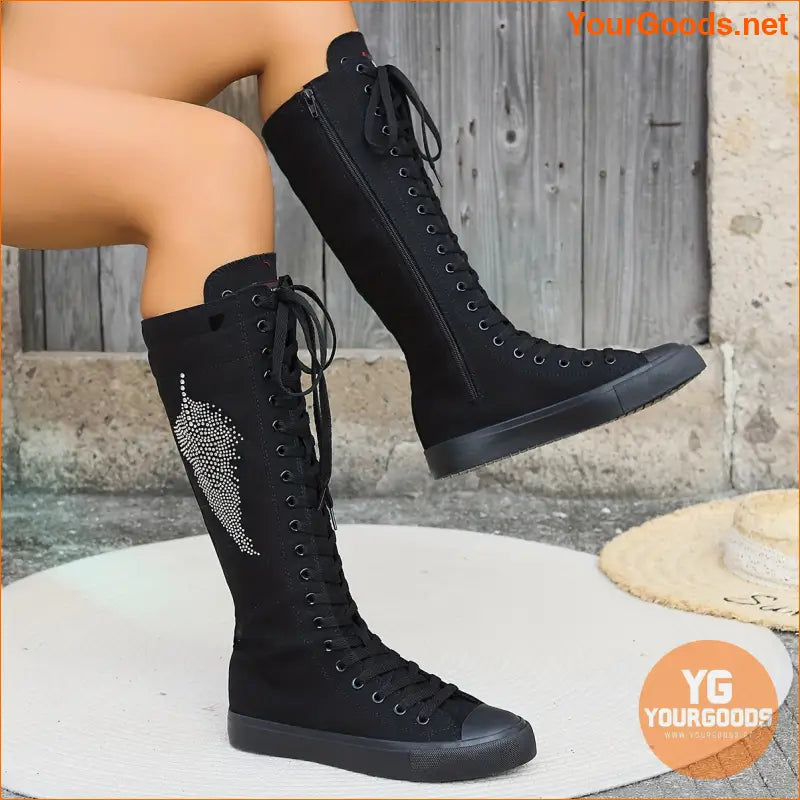 Womens ThighHigh Comfortable Canvas Boots with Zipper - YourGoods Online Shop