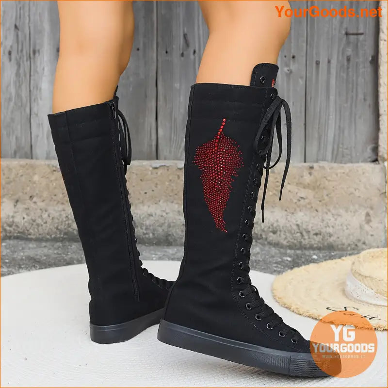 Womens ThighHigh Comfortable Canvas Boots with Zipper - YourGoods Online Shop