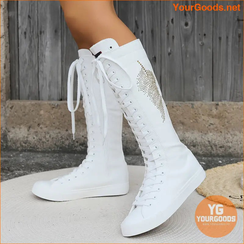 Womens ThighHigh Comfortable Canvas Boots with Zipper - YourGoods Online Shop