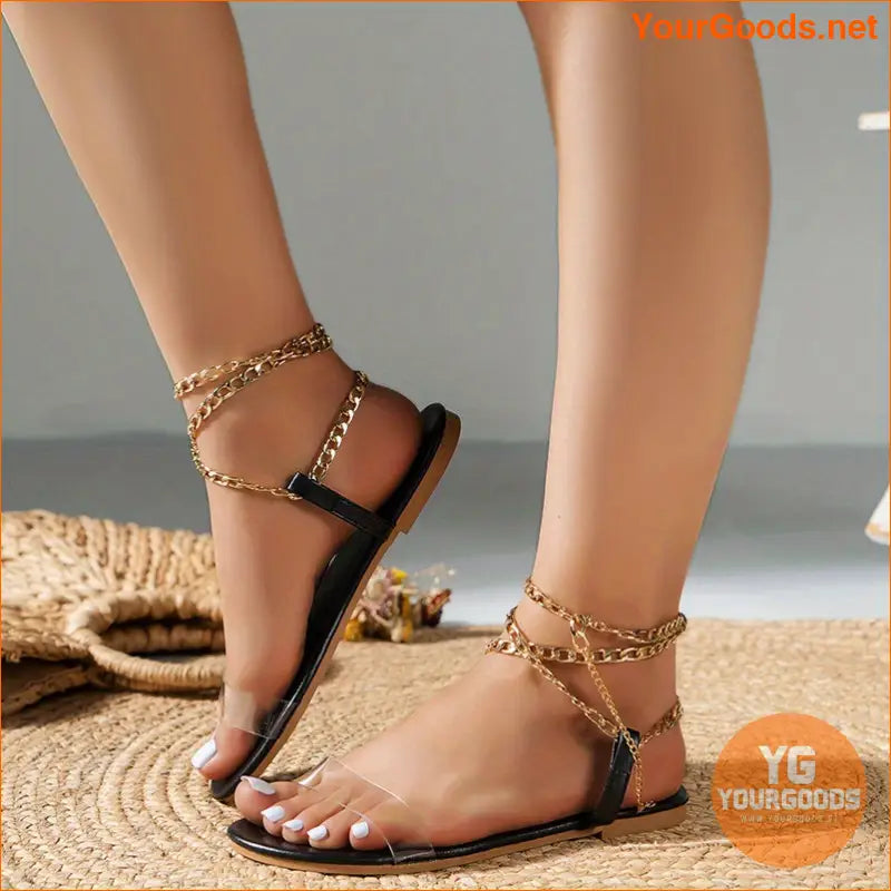 Womens Transparent Chain Strap AntiSkid Flat Sandals - YourGoods Online Shop