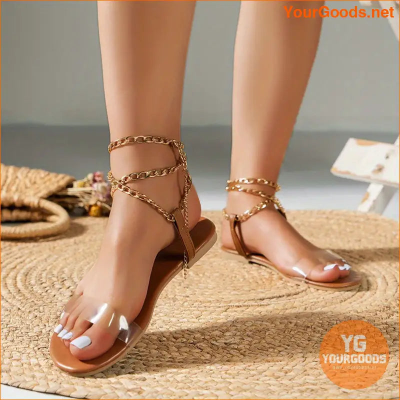 Womens Transparent Chain Strap AntiSkid Flat Sandals - YourGoods Online Shop