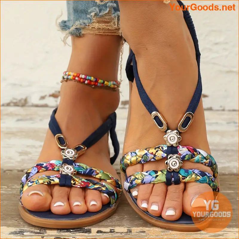 Womens Trendy Ethnic Braided SlipOn Sandals - YourGoods Online Shop