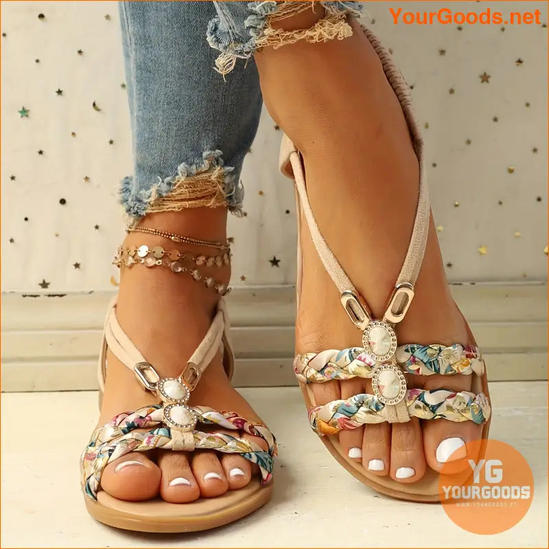 Womens Trendy Ethnic Braided SlipOn Sandals - YourGoods Online Shop