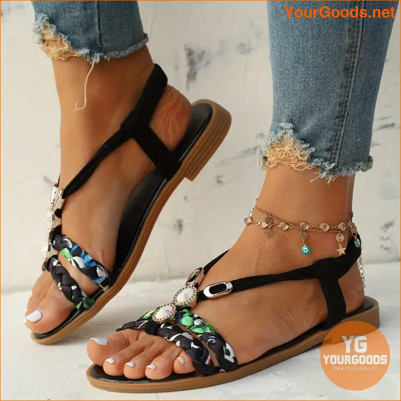 Womens Trendy Ethnic Braided SlipOn Sandals - YourGoods Online Shop