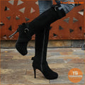 Womens Trendy High Heel Buckle KneeHigh Boots - YourGoods Online Shop