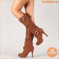 Womens Trendy High Heel Buckle KneeHigh Boots - YourGoods Online Shop