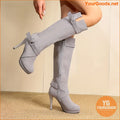 Womens Trendy High Heel Buckle KneeHigh Boots - YourGoods Online Shop