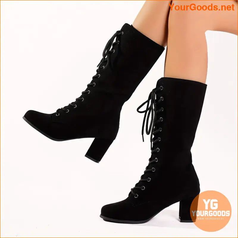 Womens Trendy LaceUp Chunky Heel Boots - YourGoods Online Shop