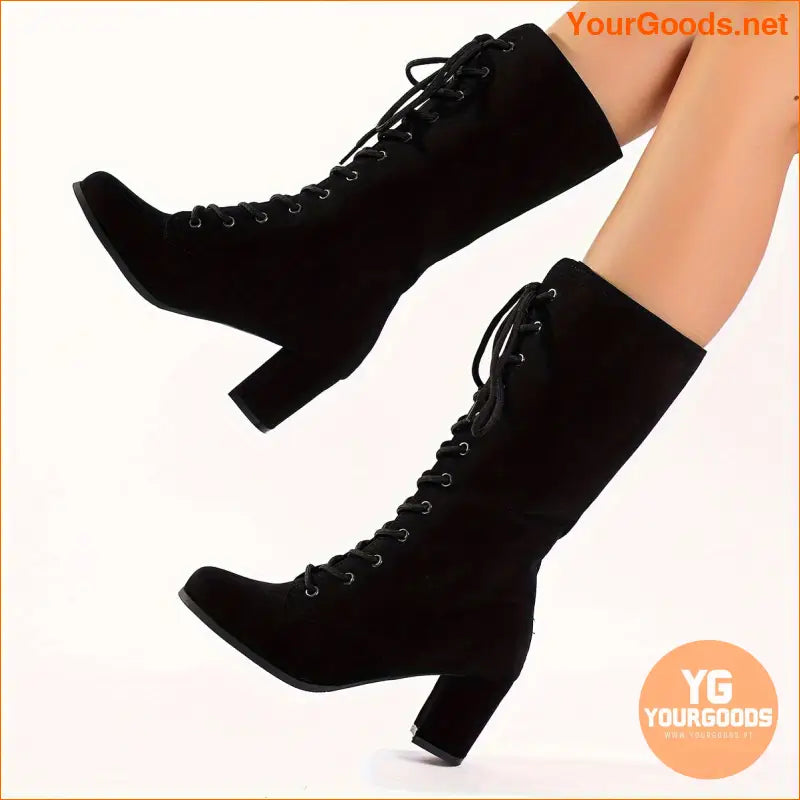 Womens Trendy LaceUp Chunky Heel Boots - YourGoods Online Shop