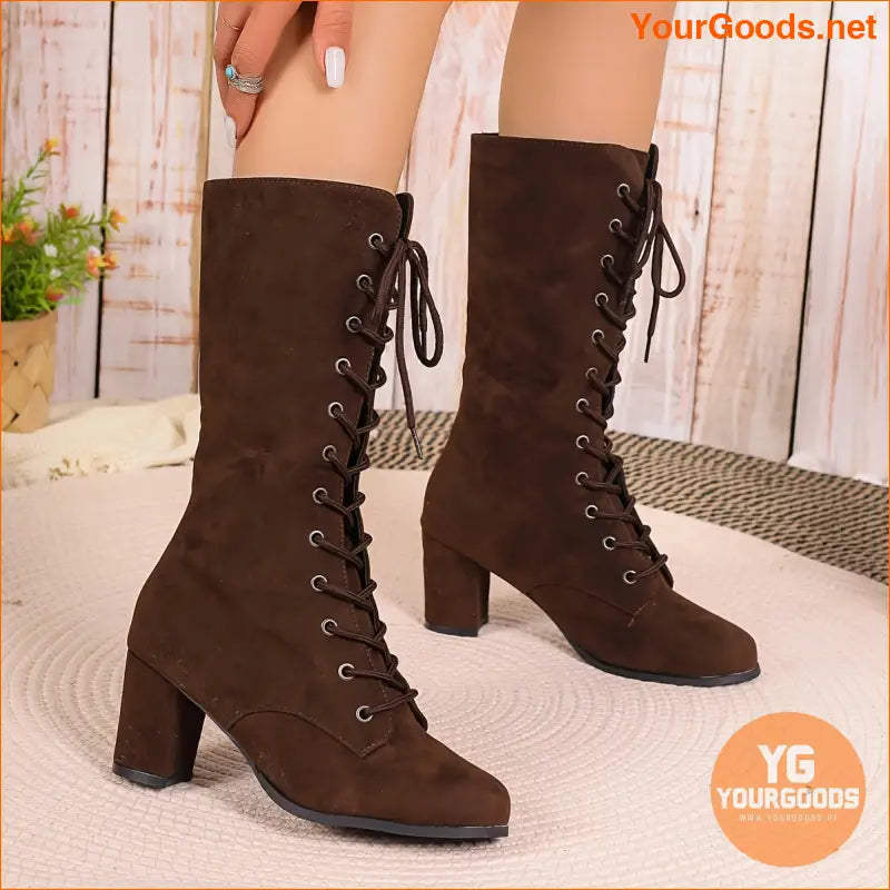 Womens Trendy LaceUp Chunky Heel Boots - YourGoods Online Shop