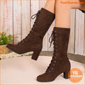 Womens Trendy LaceUp Chunky Heel Boots - YourGoods Online Shop