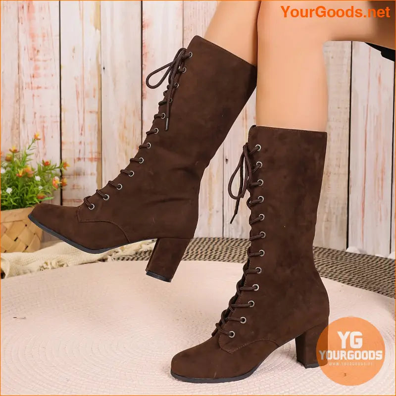 Womens Trendy LaceUp Chunky Heel Boots - YourGoods Online Shop