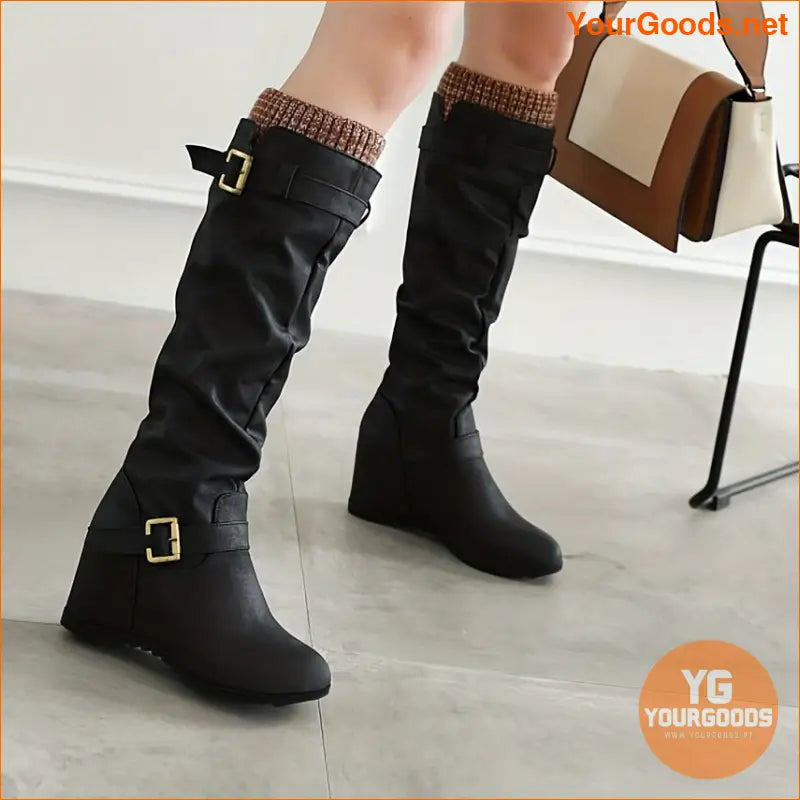 Womens Velvet Buckle KneeHigh Warm Boots - YourGoods Online Shop