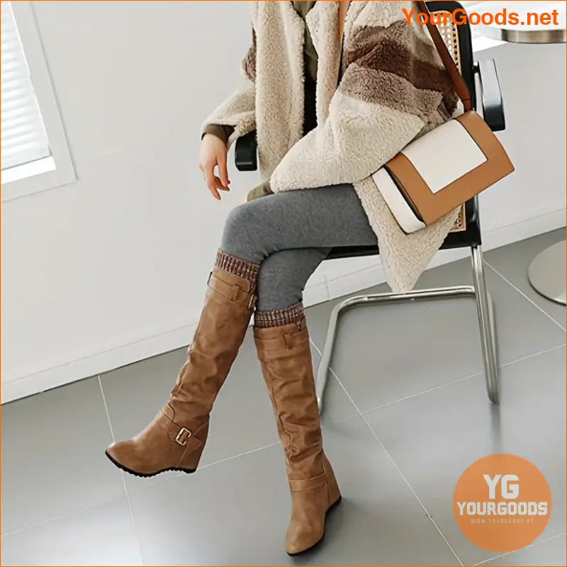 Womens Velvet Buckle KneeHigh Warm Boots - YourGoods Online Shop