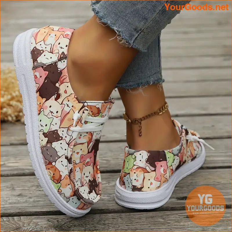 Womens Vibrant Cartoon Cat Canvas Shoes Lightweight Breathable - YourGoods Online Shop