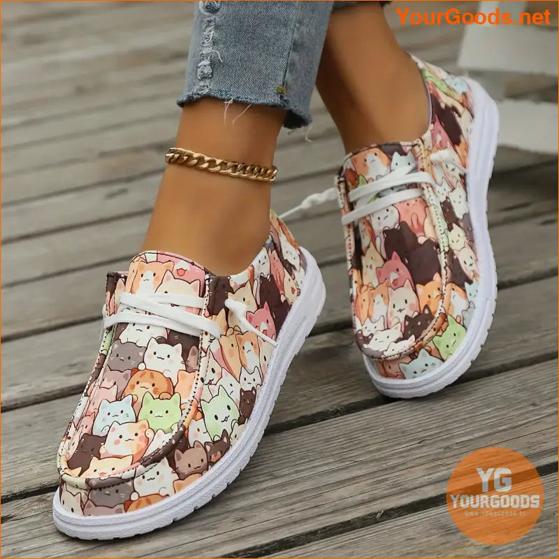 Womens Vibrant Cartoon Cat Canvas Shoes Lightweight Breathable - YourGoods Online Shop