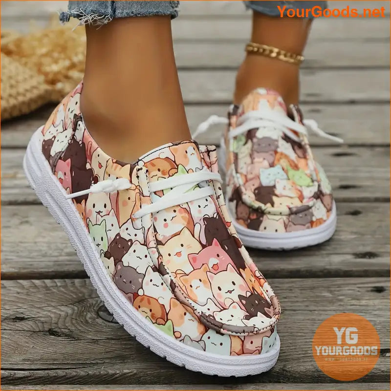 Womens Vibrant Cartoon Cat Canvas Shoes Lightweight Breathable - YourGoods Online Shop