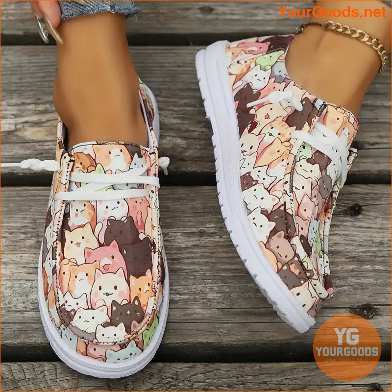 Womens Vibrant Cartoon Cat Canvas Shoes Lightweight Breathable - YourGoods Online Shop