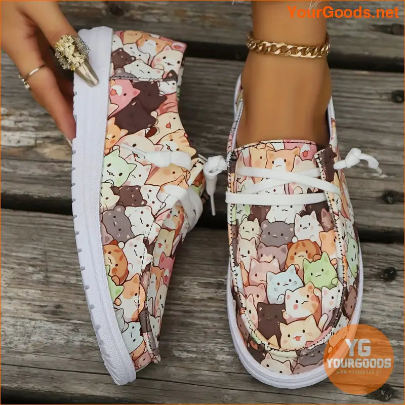 Womens Vibrant Cartoon Cat Canvas Shoes Lightweight Breathable - YourGoods Online Shop