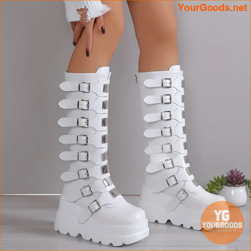 Womens Wedge Heel Buckle Strap Festival Boots - YourGoods Online Shop