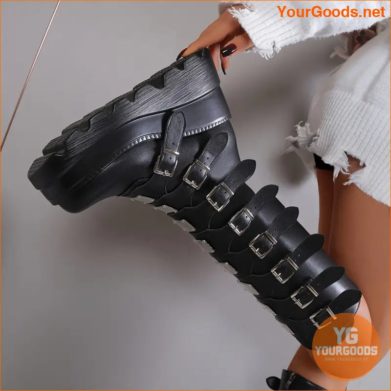 Womens Wedge Heel Buckle Strap Festival Boots - YourGoods Online Shop