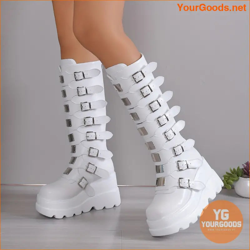 Womens Wedge Heel Buckle Strap Festival Boots - YourGoods Online Shop