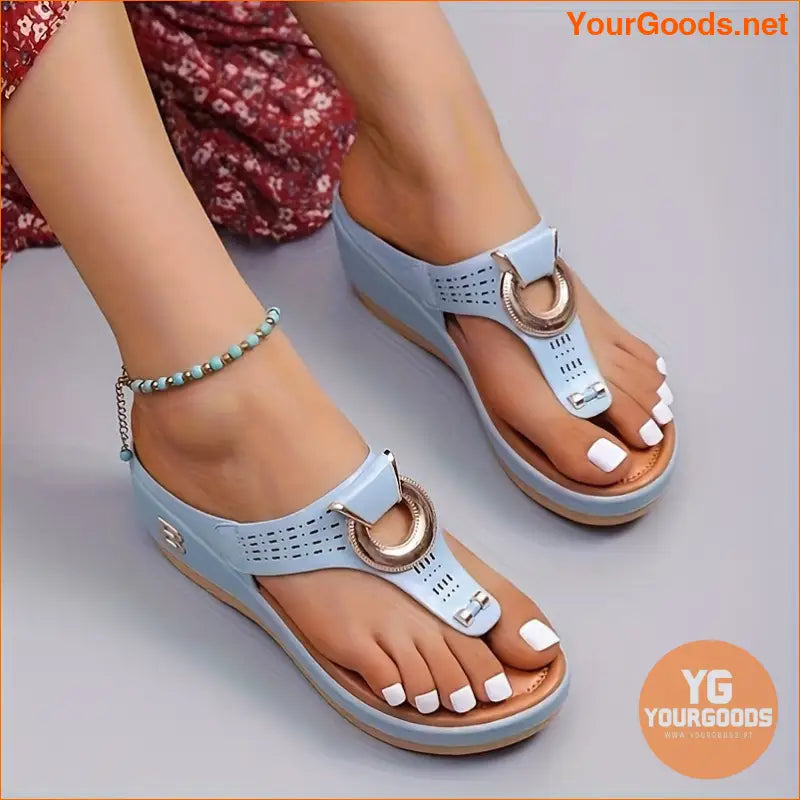 Womens Wedge Sandals Comfy Open Toe with Metal Ring - YourGoods Online Shop