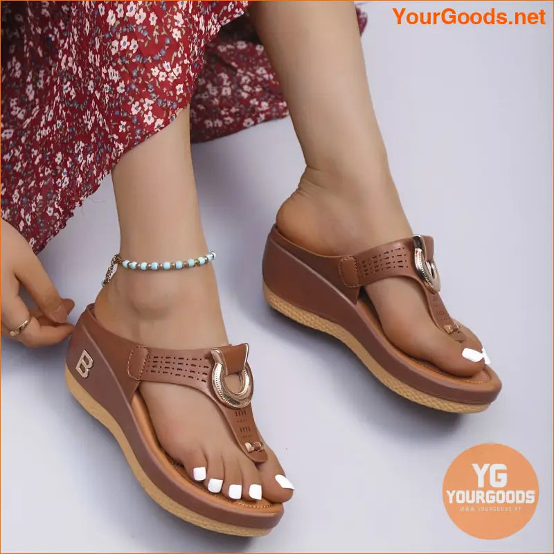 Womens Wedge Sandals Comfy Open Toe with Metal Ring - YourGoods Online Shop