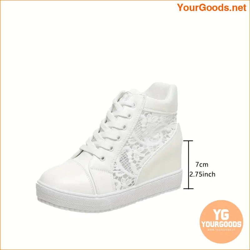 Women's Wedge Shoes for Height Increase and Casual Wear, Women's cut-out lace sneakers with floral embellishments. - YourGoods Online Shop