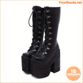 Y2K Black Platform Boots LaceUp Zipper Design - YourGoods Online Shop