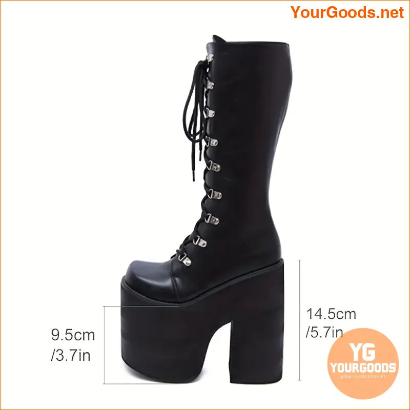 Y2K Black Platform Boots LaceUp Zipper Design - YourGoods Online Shop