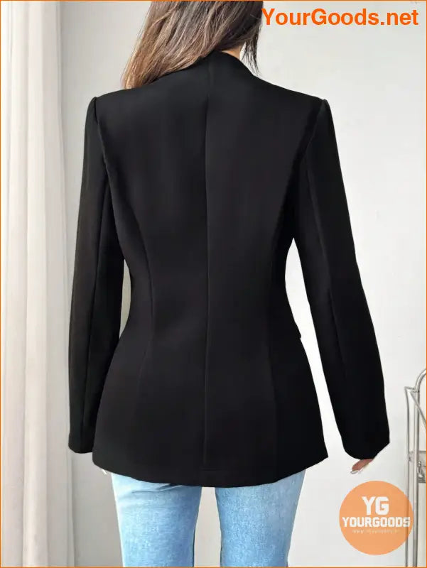 YOURGODDS Spring And Autumn Solid Color Collarless Single-Breasted Elegant Suit Jacket , Black Blazer - YourGoods Online Shop