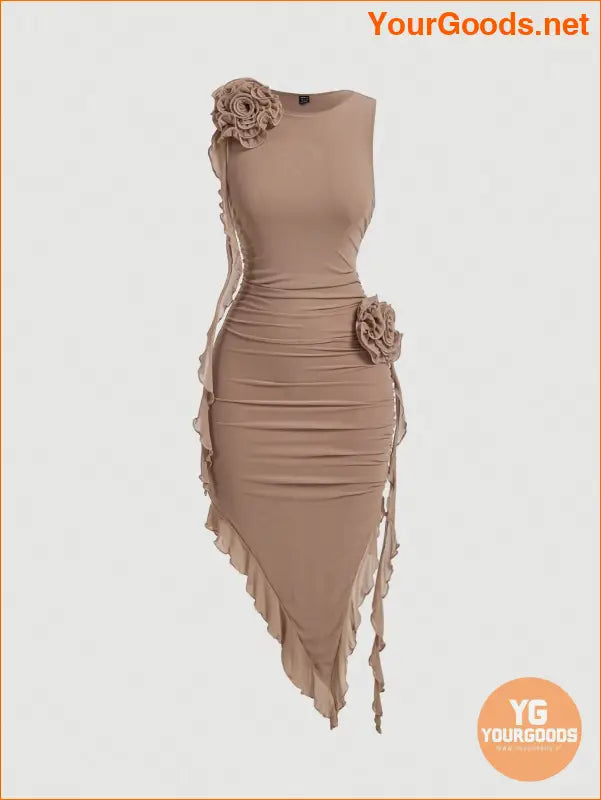 YOURGOODS 3D Flower Decor Asymmetrical Bodycon Dress - YourGoods Online Shop