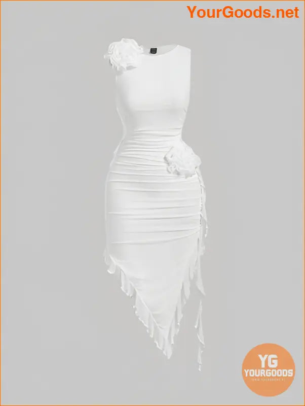 YOURGOODS 3D Flower Decor Asymmetrical Bodycon Dress - YourGoods Online Shop