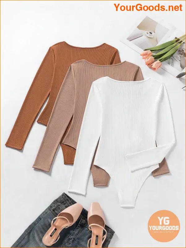 YOURGOODS 4pcs Ribbed Knit V Neck Bodysuit - YourGoods Online Shop