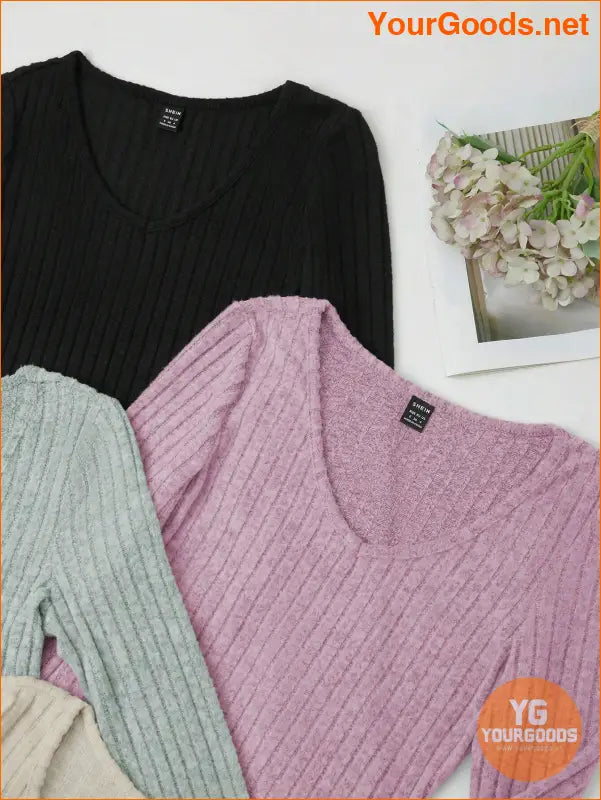 YOURGOODS 4pcs Ribbed Knit V Neck Bodysuit - YourGoods Online Shop