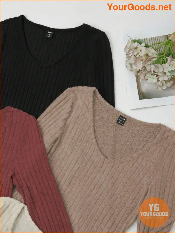 YOURGOODS 4pcs Ribbed Knit V Neck Bodysuit - YourGoods Online Shop