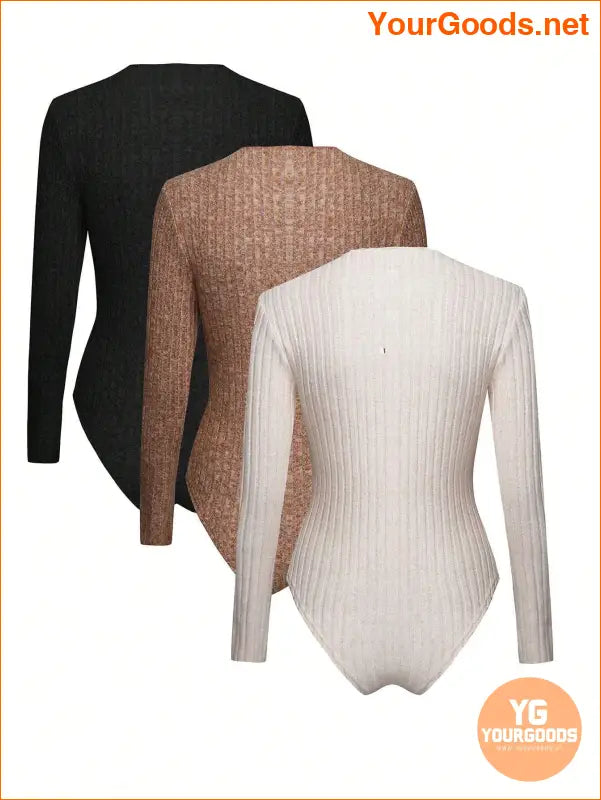 YOURGOODS 4pcs Ribbed Knit V Neck Bodysuit - YourGoods Online Shop