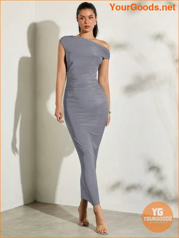 YOURGOODS Asymmetrical Neck Ruched Bodycon Dress - YourGoods Online Shop