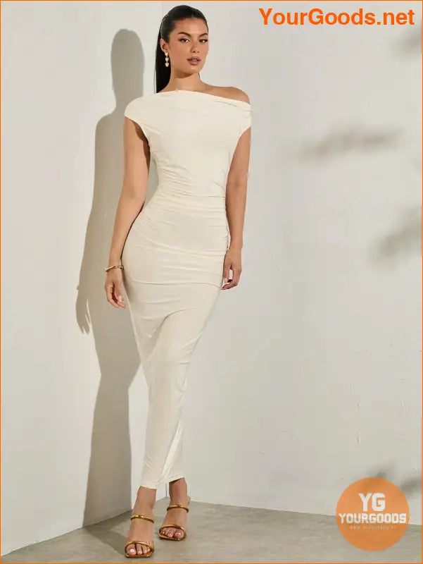 YOURGOODS Asymmetrical Neck Ruched Bodycon Dress - YourGoods Online Shop