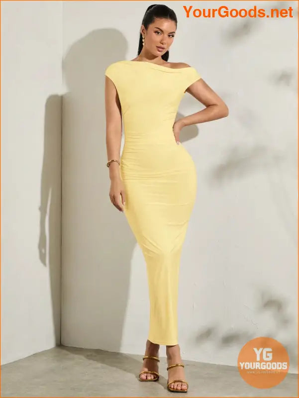 YOURGOODS Asymmetrical Neck Ruched Bodycon Dress - YourGoods Online Shop