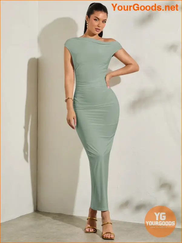 YOURGOODS Asymmetrical Neck Ruched Bodycon Dress - YourGoods Online Shop