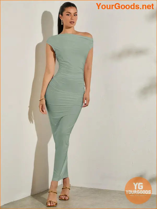 YOURGOODS Asymmetrical Neck Ruched Bodycon Dress - YourGoods Online Shop