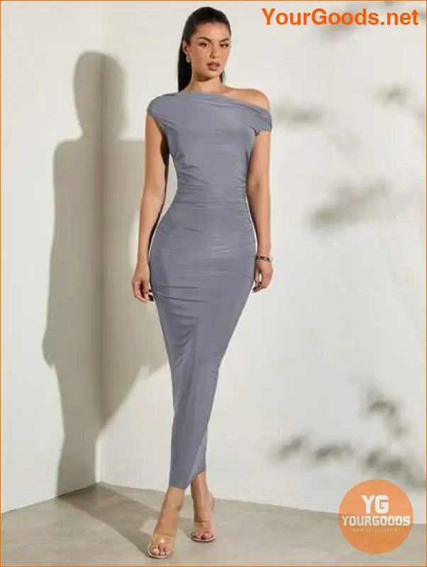 YOURGOODS Asymmetrical Neck Ruched Bodycon Dress - YourGoods Online Shop