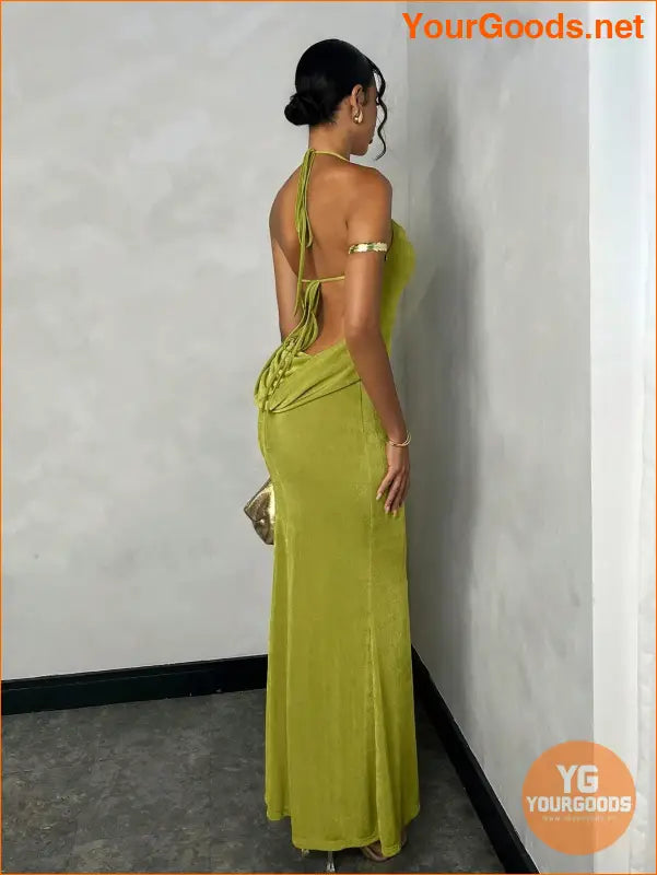 YOURGOODS BAE Womens Elegant Green Backless Gown - YourGoods Online Shop