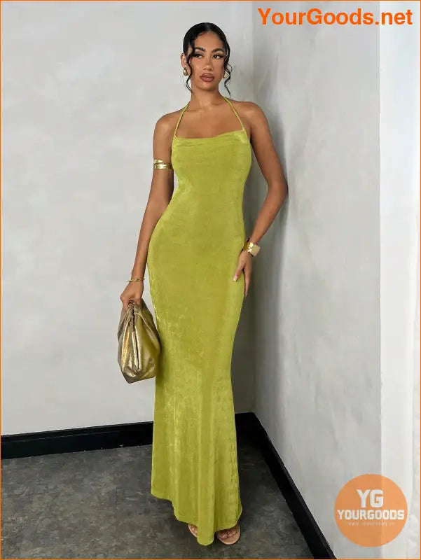 YOURGOODS BAE Womens Elegant Green Backless Gown - YourGoods Online Shop