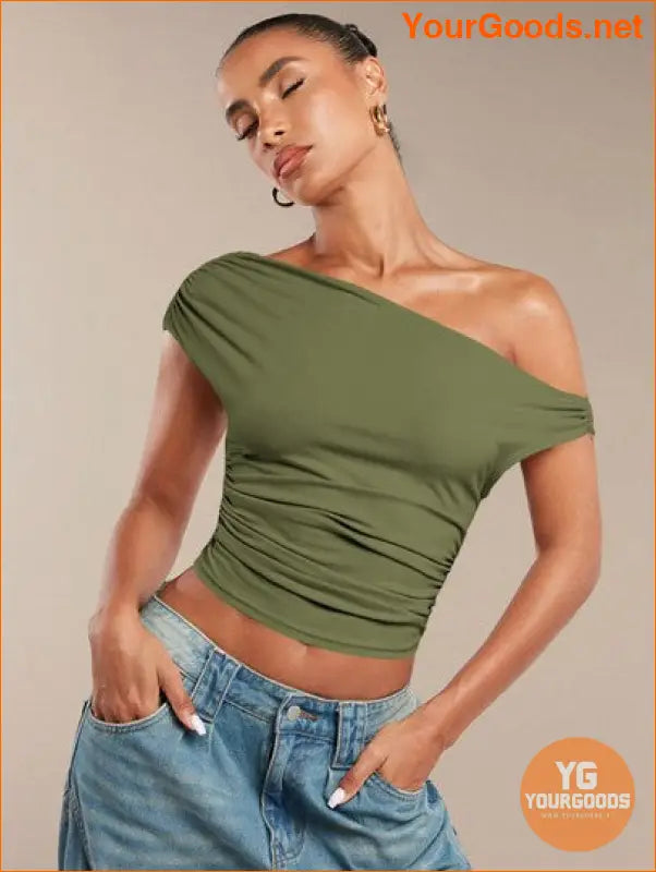 YOURGOODS BAE Womens Ruffled Asymmetric Shoulder Top - YourGoods Online Shop