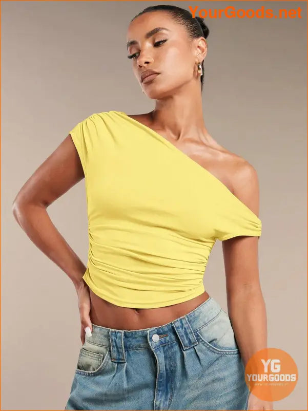 YOURGOODS BAE Womens Ruffled Asymmetric Shoulder Top - YourGoods Online Shop