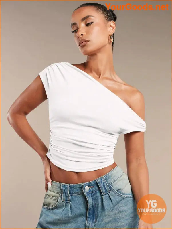 YOURGOODS BAE Womens Ruffled Asymmetric Shoulder Top - YourGoods Online Shop